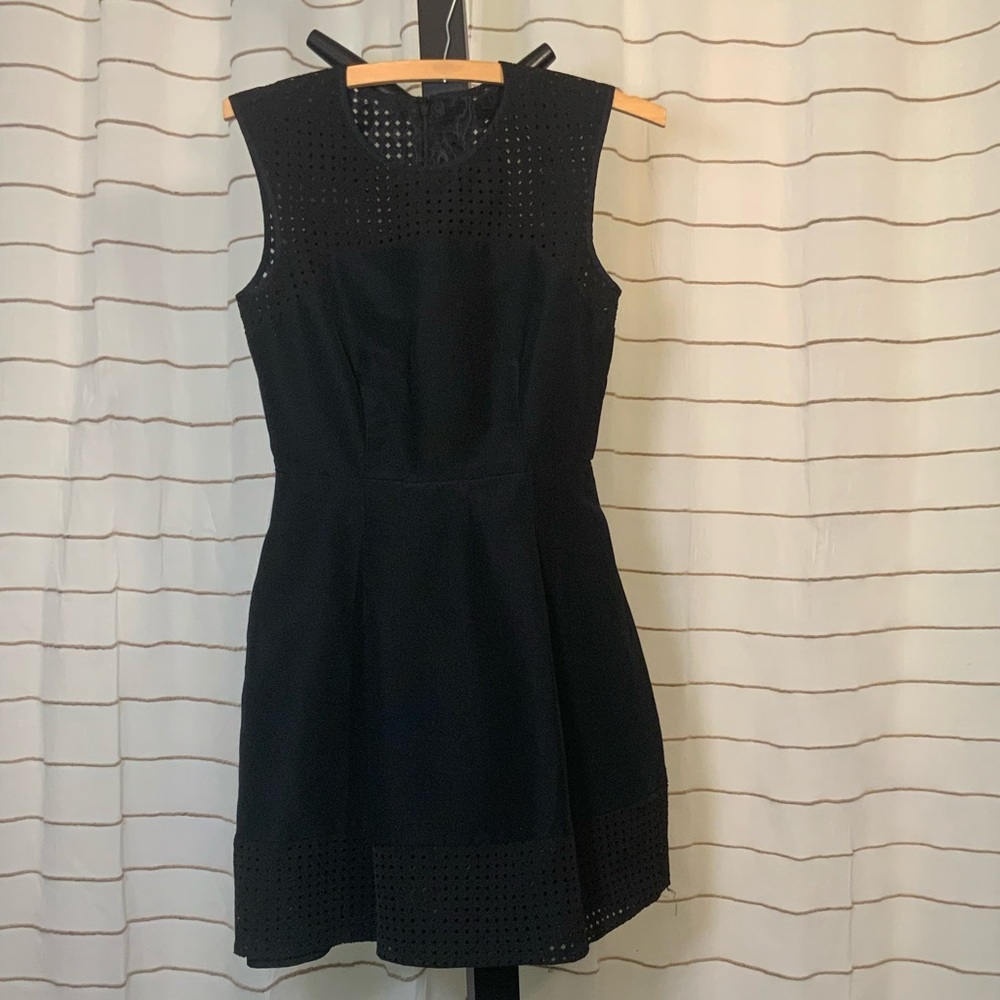 Black mini A-line laser cut JCrew dress